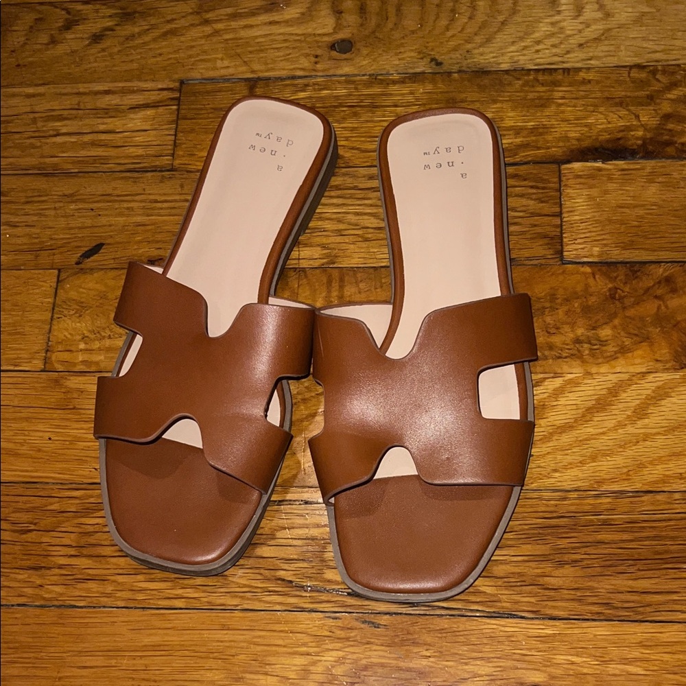 Tan Leather Slide Sandals